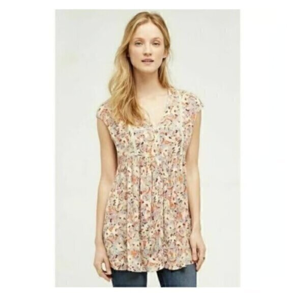 Anthropologie Vanessa Virginia Floral Button Front Tunic Top - Picture 1 of 6